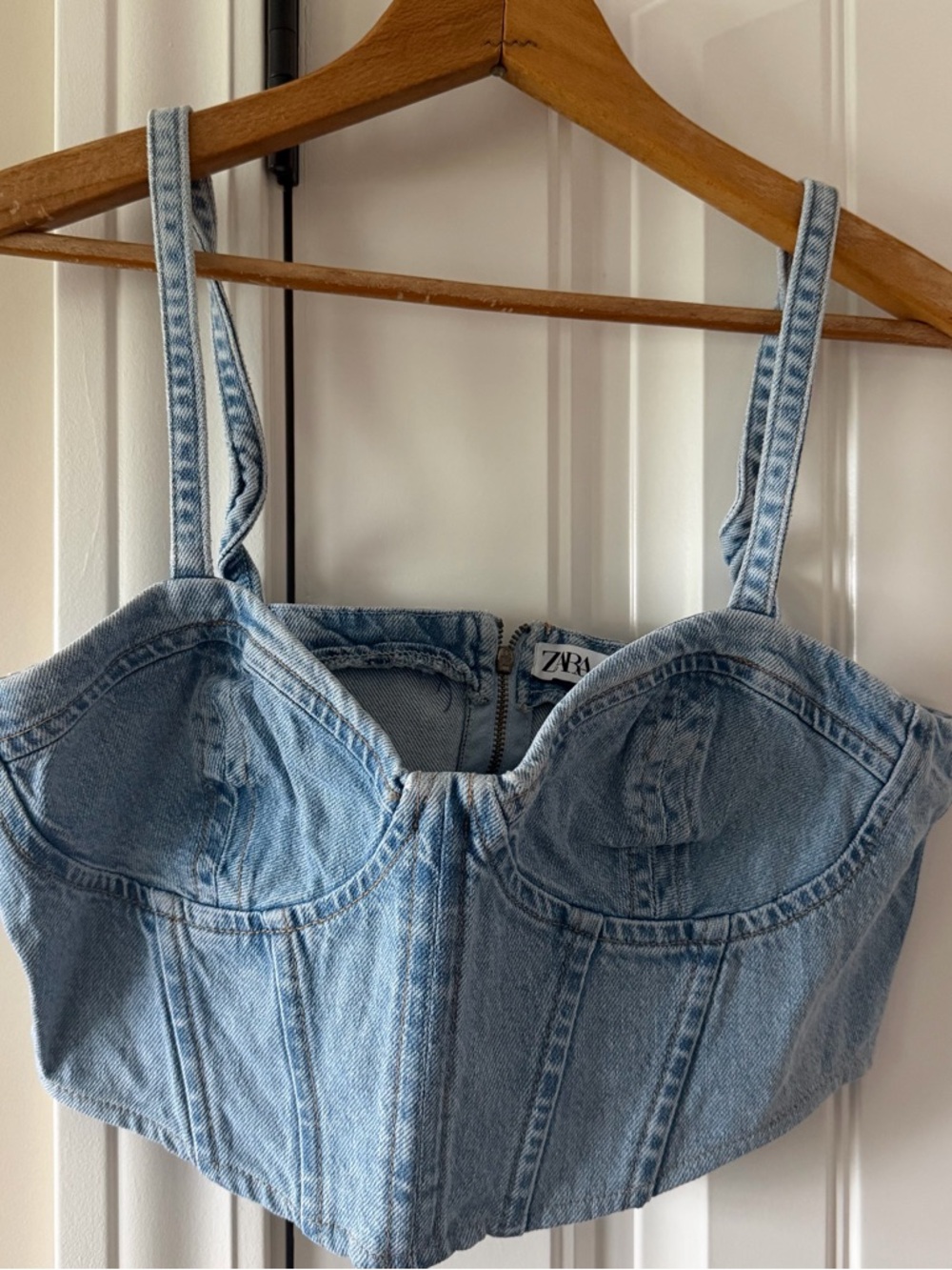 Zara Light Blue Denim Top with Label Detail